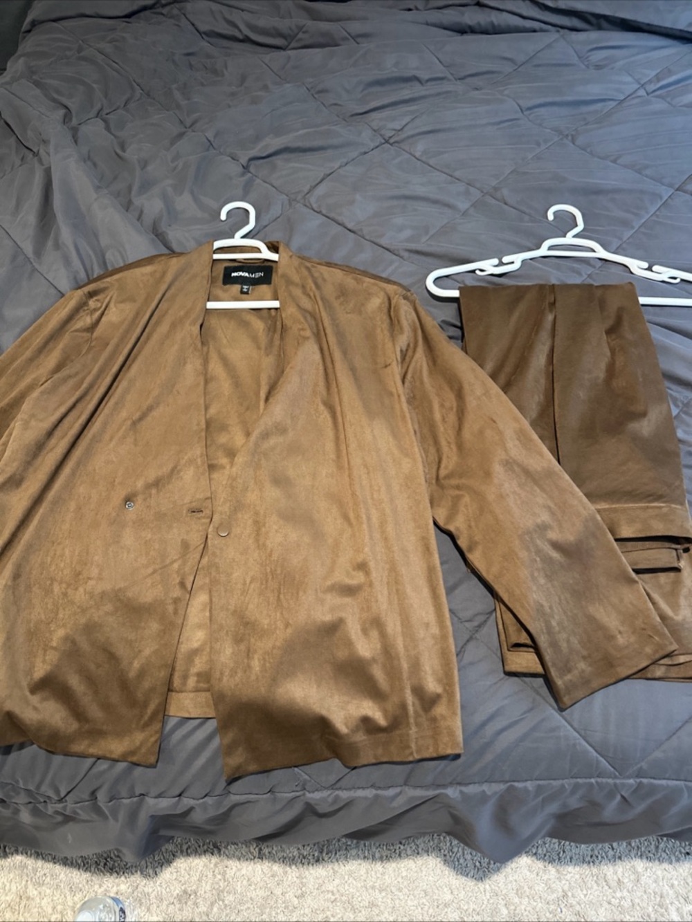 Fashion Nova Relaxed New Money Suede Unlined Blazer and Pleated Trouser Set L